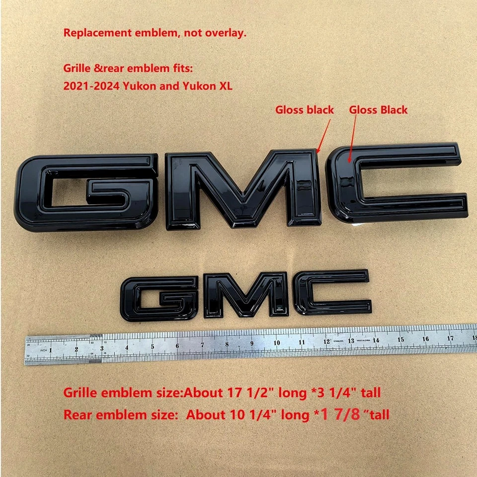 Juego 2 rejillas traseras negras emblema GMC para 2021-2024 Yukon Gloss 84729912 OEM Foto 3 de 4
