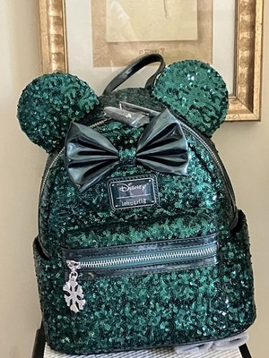 Loungefly Disney Minnie Mouse Emerald Sequin Mini Backpack~New W/ Tags