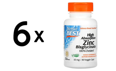 6 x Doctors Best High Absorption Zinc Bisglycinate, 50mg - 90 (166,57 EUR/kg)