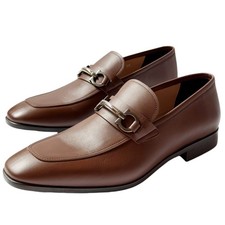 Ferragamo Benford Brown Calf Leather Dress Gancini Italy Men's Casual Loafers