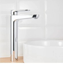 Swirl Caldew Silver 301mm Tall Round Head Mono Basin Mixer Tap With Clicker Wast