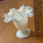 Vintage Fenton Aqua Blue Crest milk glass vase