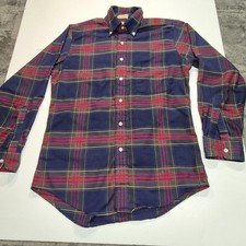 VINTAGE L.L. Bean Shirt Mens 15-33 Navy Plaid Made in USA Single Needle 90s
