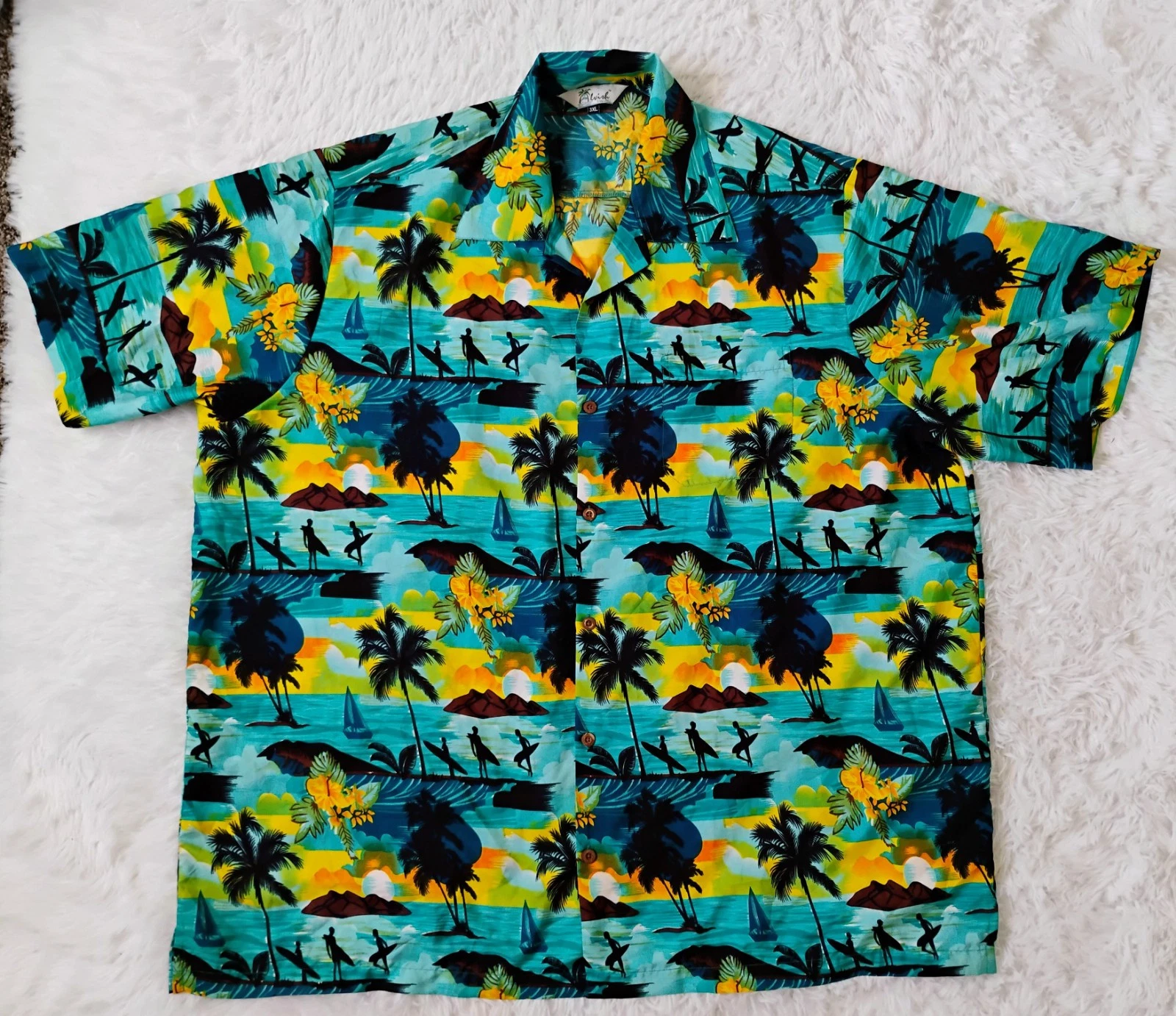Alvish Hawaiian Shirt Mens 3XL Floral Aloha Tropical Relax Beach Enjoy Life