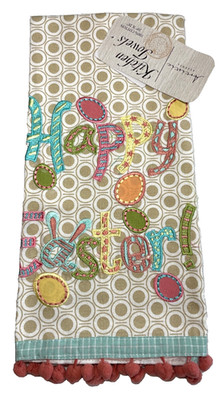 ARTISTIC ACCENTS KITCHEN TEA TOWEL ( 1) HAPPY EASTER KHAKI DOTS NIP