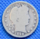 1898-P - Barber Quarter - Good - 90% Silver -  #N1489