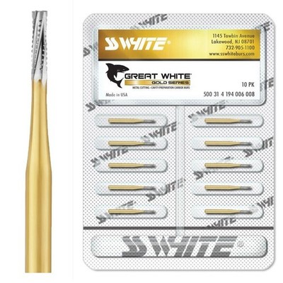 SS White 18220-5 #557 Surgical Length Great White Gold Fissure Carbide Burs 5/Pk