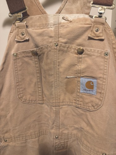 Carhartt Overalls Mens LARGE Brown Distressed Double Knee Workwear Canvas Bibs