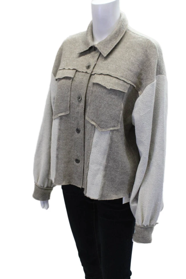 Chaqueta Camisa Tejida Cuello Frontal Botón Lola & Sophie Mujer Marrón Blanco Pequeña Foto 3 de 4