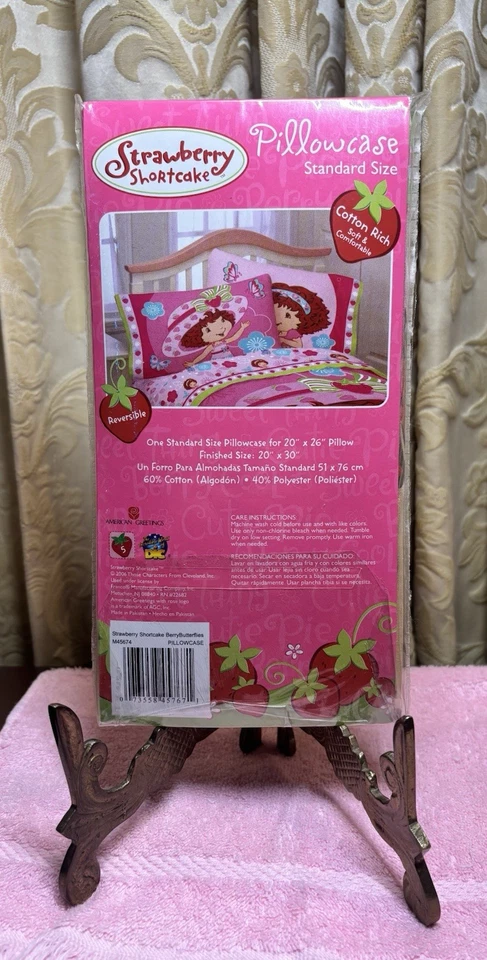 草莓蛋糕枕套双面 20 英寸 x 26 英寸标准尺寸 2006 全新 — 第 3/3 张图片