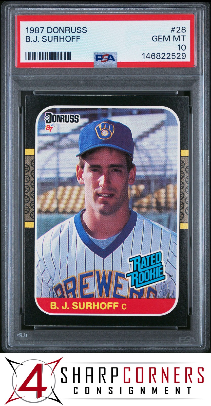 1987 DONRUSS #28 B.J. SURHOFF RC RATED ROOKIE BREWERS PSA 10