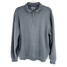 LYLE  SCOTT Men's Charcoal Gray Combed Cotton 1/4 Zip Mock Neck Sweater Large