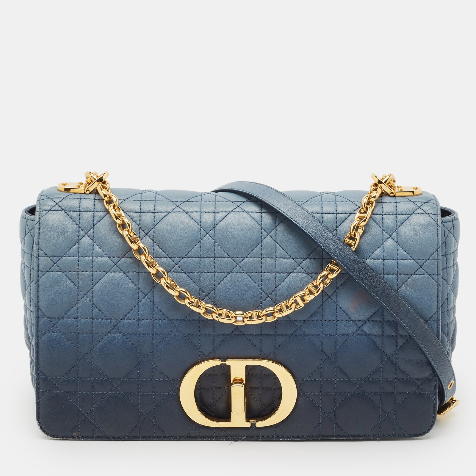 Dior Ombre Blue Cannage Leather Large Caro Shoulder Bag  