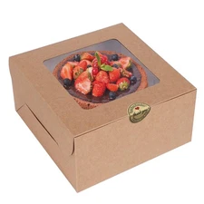 25 PCS 8x8x5 inch Brown Cake Boxes Square Bakery Box with Display Window