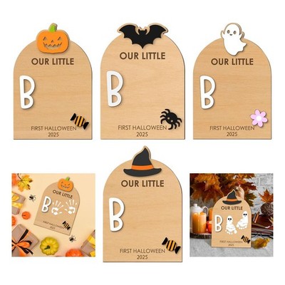 Baby's First Halloween Footprint Plaque DIY Nursery Gift Wooden Milestone Card
