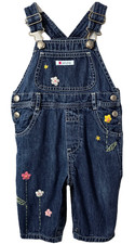 Vintage Baby GAP Denim Overalls 3 6 month Embroidered Flowers Fall Pumpkin Y2K