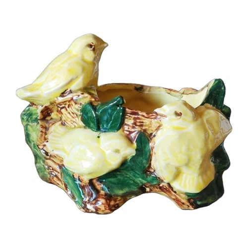 Vintage McCoy Pottery Yellow Birds On Branch 1940s Ceramic Planter RARE