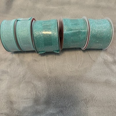 Holiday Celebrate It Teal Glitter Wired Ribbon Set of 5 New
