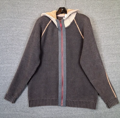 Carbon 2 Cobalt Mens Jacket Large Brown Chunky Knit Fleece Hoodie Full Zip Gorp - product listing photo