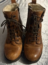 Dune London Tan Leather Lace Up Ankle Boots Fleece Lined Block Heel UK 4 (37)