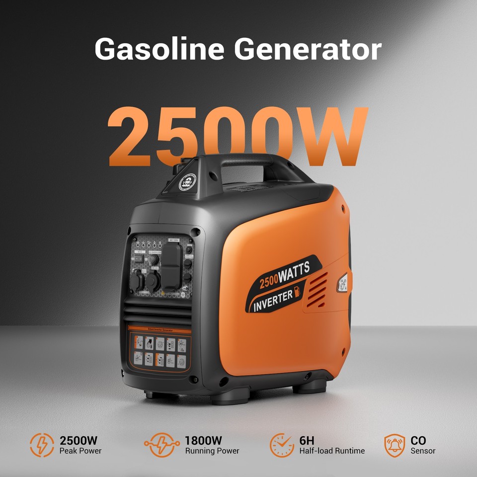 Quiet Generators Gas Powered 2500W Portable Inverter Generator Outdoor ...