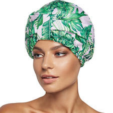 Shower Cap for Women Reusable Waterproof, Double Layer, Satin Lined Bath Cap,