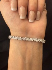 14K White Gold Plated Silver Tennis Bracelet 4Ct Round Cut Lab Created Diamond