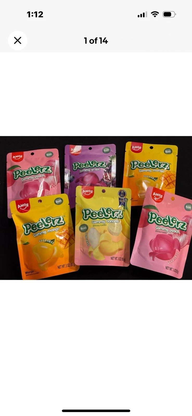 LOT NEW AMOS Peelerz Peelers Gummy Fruit Candy Tiktok Mango Peach Grape Banana