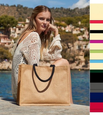 2 Stück Set Westford Mill Classic Jute Beutel Tasche Kontrast 21L Shopper W407 N