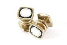 Antique Men's Snap Link Cufflinks Mother Of Pearl On Black Cuff Links