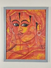 ART - Original Illegibly Signed Painting 21.75x17.5 Framed Abstract Goddess Art