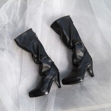 For 1/3 BJD Doll Shoes Long Boots Black Wrinkle PU Leather High Heels Boots AOD