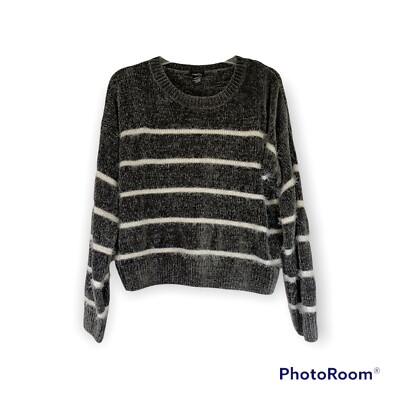 Women rue21 Striped Eyelash Knit Sweater Top Gray White Size XL