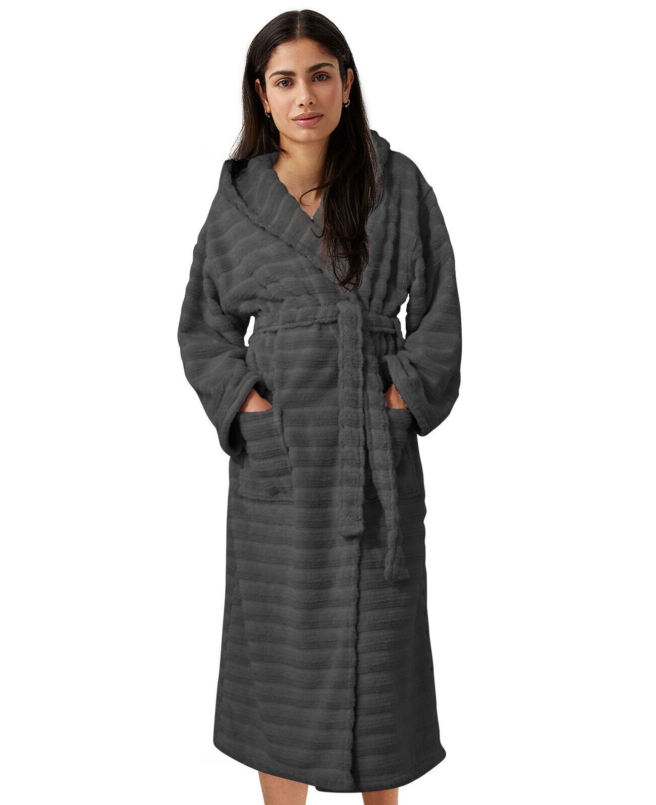 Luxury Ribbed Terry Towel Bath Robe Womens Soft 100 Hydro Cotton