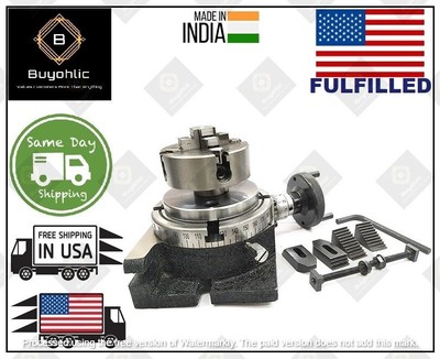 4''HV Rotary Table With  4 Jaw 70 mm Chuck Plus Backplate T-nuts + M6 Clamp-USA
