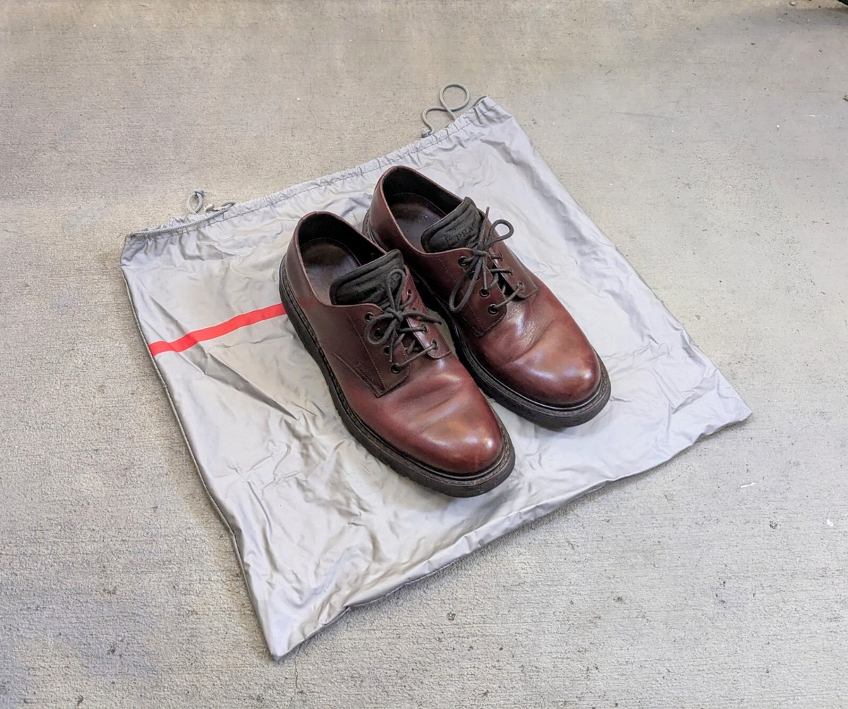 Prada Oxfords Burgundy Men Leather Low Tops Derby's Rubber