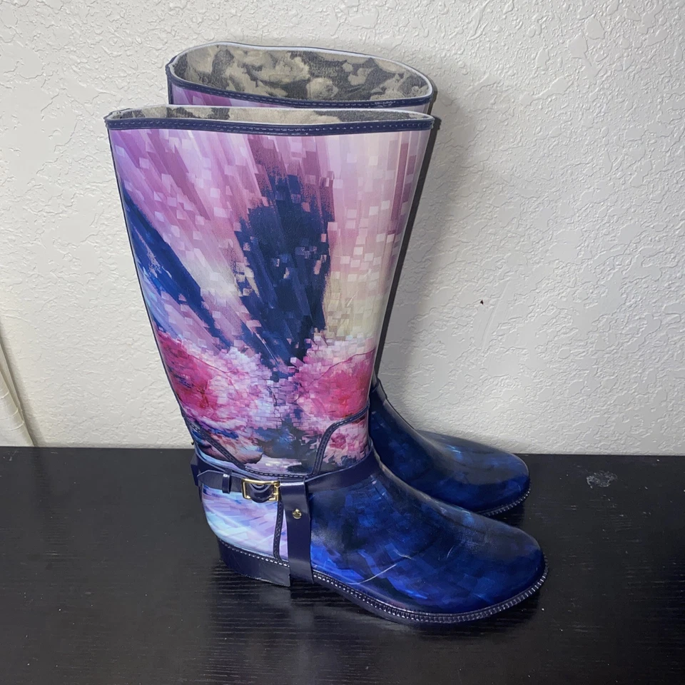 Botas de lluvia Ted Baker azules florales para mujer talla 10 Foto 2 de 4