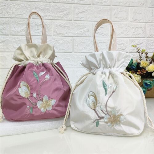 Women Drawstring Handbag Embroidery Floral Ethnic Hanfu Bag Chinese Small Purse - Picture 1 of 24