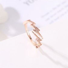 Women Thunder Adjustable Ring Silver & Rose Gold Band Unique Lightning Crystal