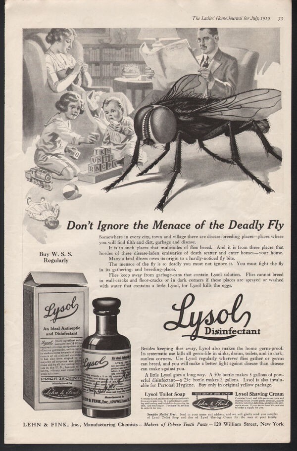 1919 LYSOL ANTISEPTIC GERM FLY CHEMIST HOUSE HOME DISEASE BOTTLE
