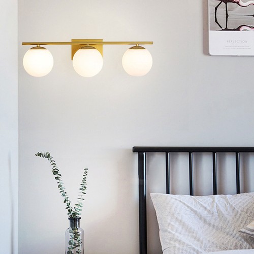 Farmhouse Bathroom Vanity Wall Light Fixture Industrial Rustic Milk White + Gold - 第 7/12 張圖片