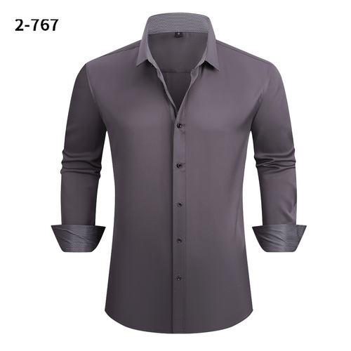 New Men's Elastic Dress Shirts Formal Business Long Sleeves Casual Shirts Tops - Picture 14 of 28