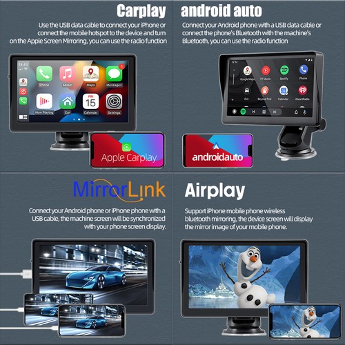 7" Portable Car Radio Wireless Apple CarPlay Android Auto Bluetooth Touch Screen - Picture 4 of 12