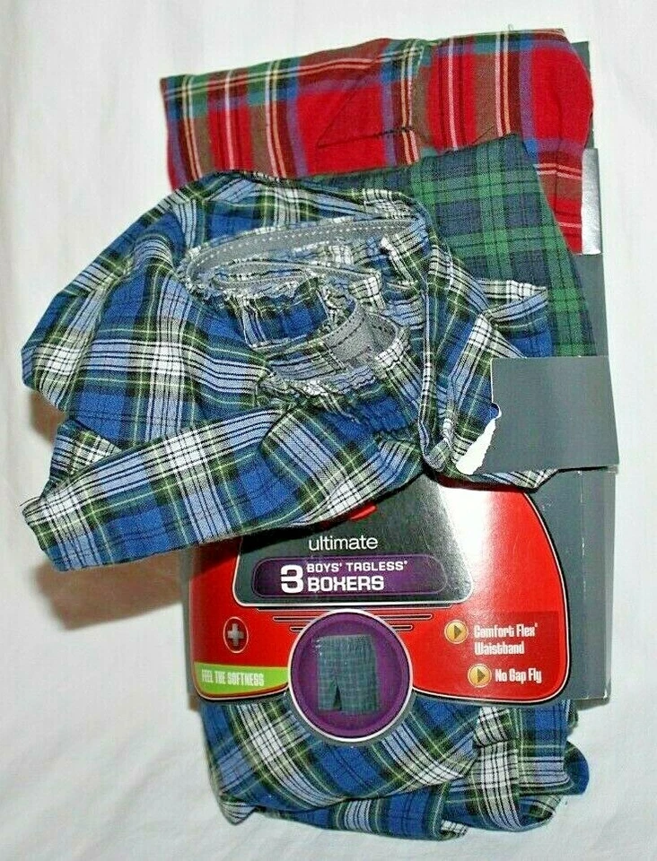 Boxers Hanes Ultimate multicolor a cuadros y cuadros 3 para niños sin etiquetas - XL Foto 2 de 2