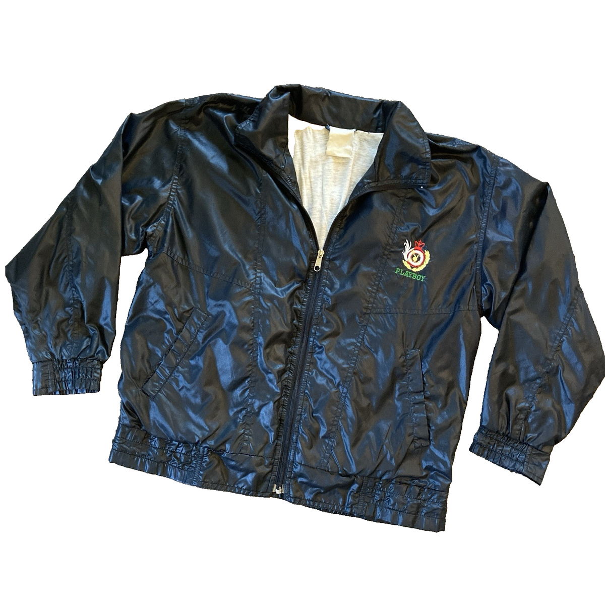 Vintage 70s 80s Playboy Jacket Nylon Windbreaker Black Coat Bunny