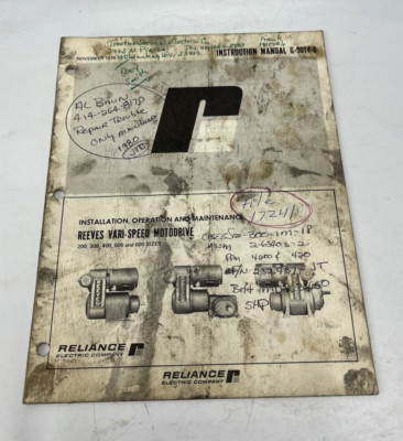 Reliance Reeves Vari-Speed Motodrive Instruction Manual G-3014-8 (1077)