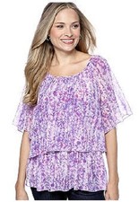 Nine West Aeryn Printed Pink Alpine Violet Tiered Top, S - MSRP $59.50