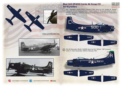 Print Scale 72-432 Decal 1:72 Blue CAG SPADS. Carrier Air Group CO AD Skyraiders - Bild 17 von 24