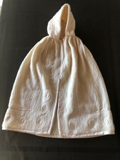 Authentique Burnous ancien de bébé, pure laine écru, broderie satin, 1950