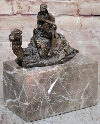 Handcrafted Pure Bronze Arab Camel Rider Sculpture, Hot Cast Collectible Desert